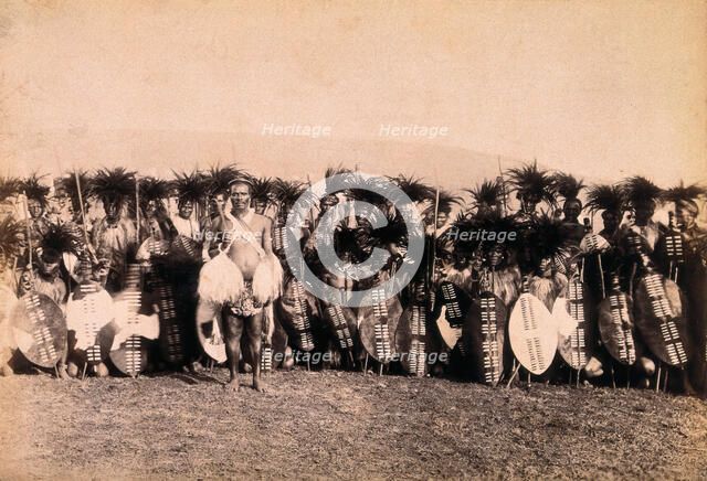 Pietermaritzburg, South Africa: African warriors preparing to dance, between 1800 and 1899. Creator: Unknown.