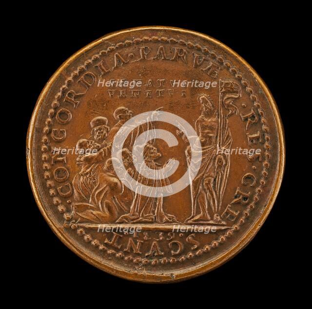 Pietro Lando, c. 1462-1545, Doge of Venice 1539, with Venetian Senators, Kneeling Before Christ [obv Creator: Andrea Spinelli.