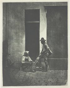 Pifferaro debout et paysanne Italienne assise,...21 Quai Bourbon, c. 1855, printed 1982. Creator: Charles Nègre