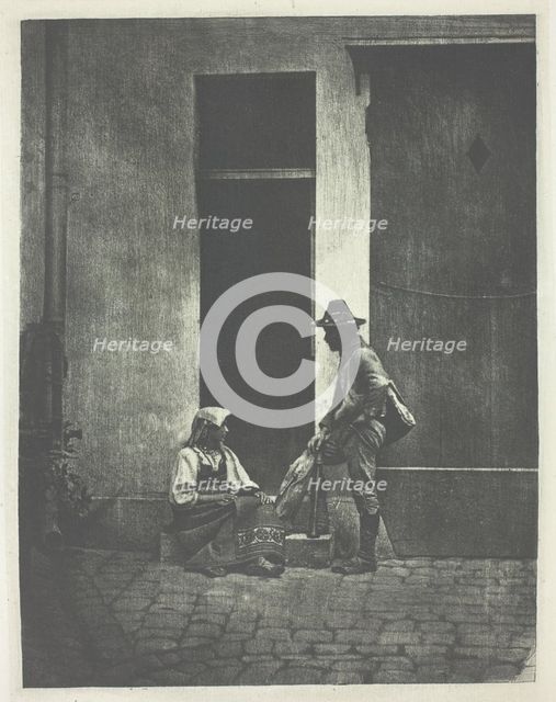 Pifferaro debout et paysanne Italienne assise,...21 Quai Bourbon, c. 1855, printed 1982. Creator: Charles Nègre.