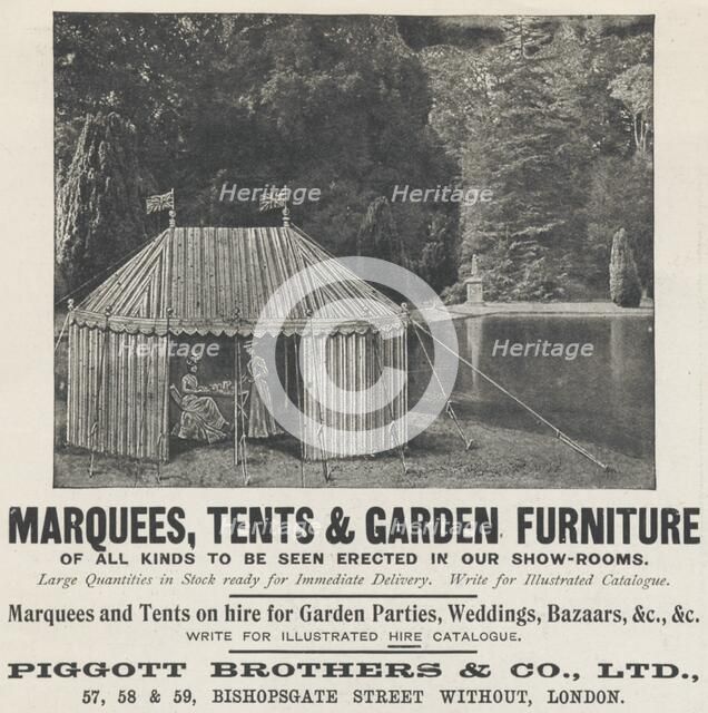 Piggott Brothers & Co Marquees, Tents and Garden Furniture, 1906. Artist: Unknown