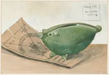 Piggy bank and savings bank booklet, 1915. Creator: Frans Everbag