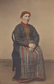 Pige fra Osterfjorden. woman in Norwegian costume, seated, 1866. Creator: Knud Knudsen