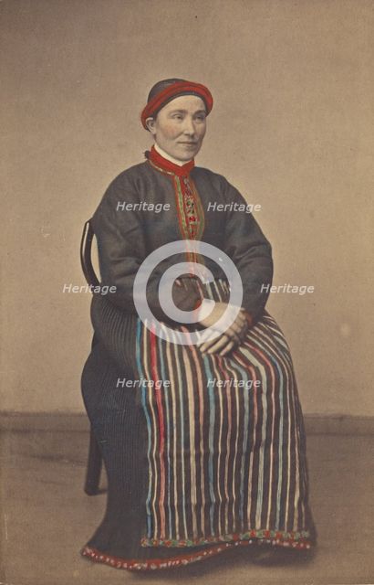 Pige fra Osterfjorden. woman in Norwegian costume, seated, 1866. Creator: Knud Knudsen.