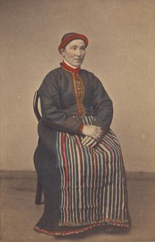 Pige fra Osterfjorden. woman in Norwegian costume, seated, 1866. Creator: Knud Knudsen