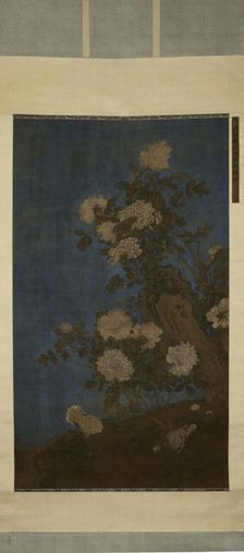 Pigeons and peonies. Creator: Unknown