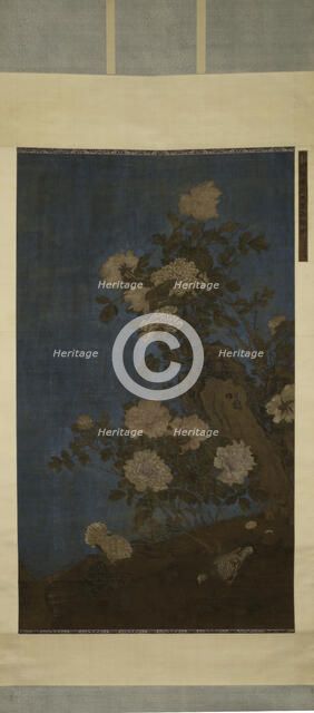 Pigeons and peonies. Creator: Unknown.