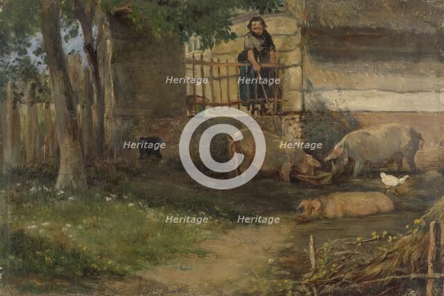 Pigs in a Barnyard, 1860-1891. Creator: Guillaume Anne van der Brugghen.