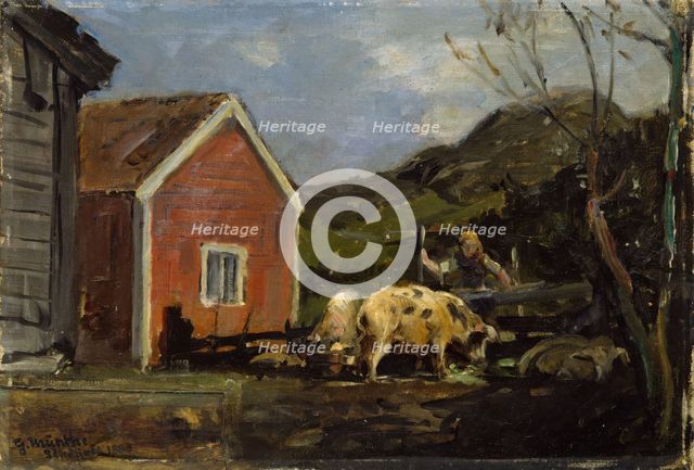 Pigs in Moonlight, 1880. Creator: Gerhard Munthe.