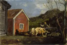 Pigs in Moonlight, 1880. Creator: Gerhard Munthe