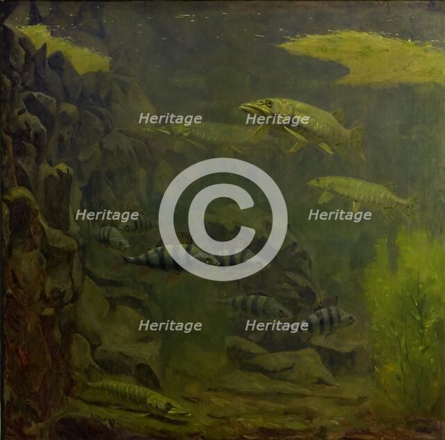 Pike and Perch in an Aquaruim, 1910-1920. Creator: Gerrit Willem Dijsselhof.