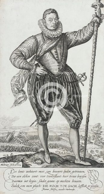 Pike Bearer, Facing Right, 1583. Creator: Hendrik Goltzius.