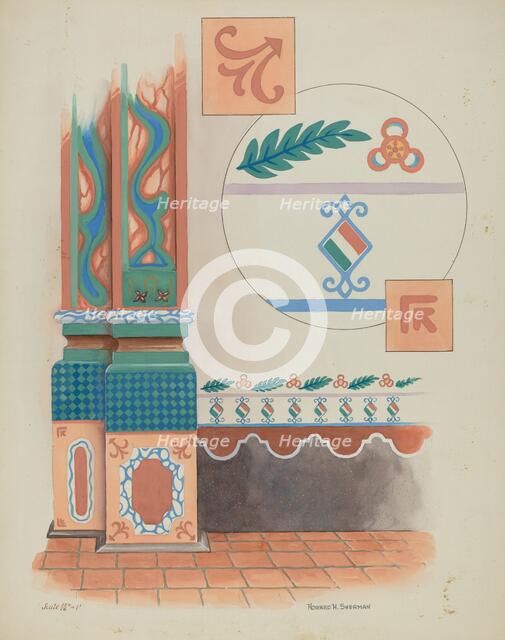 Pilaster and Sidewall in Church San Luis Rey Mission, c. 1936. Creator: Howard H. Sherman.