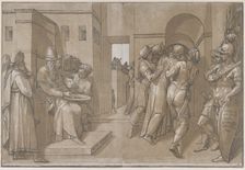 Pilate at the left washing his hands (left side of sheet), 1585. Creator: Andrea Andreani