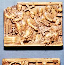 Pilate Condemns Christ and St Peter Denies Him, Ivory Panel, Byzantine Casket, early 5th century