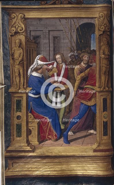 Pilate washes his hands (from Lettres bâtardes), ca 1490-1510. Artist: Poyet, Jean (active 1483-1497)