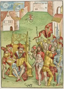 Pilate Washing His Hands, from Passio domini nostri Jesu Christi, c.1503. Creators: Urs Graf, Johann Knobloch