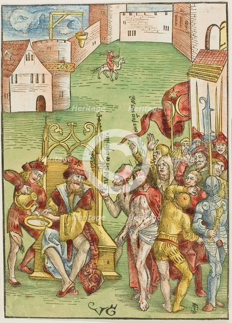 Pilate Washing His Hands, from Passio domini nostri Jesu Christi, c.1503. Creators: Urs Graf, Johann Knobloch.