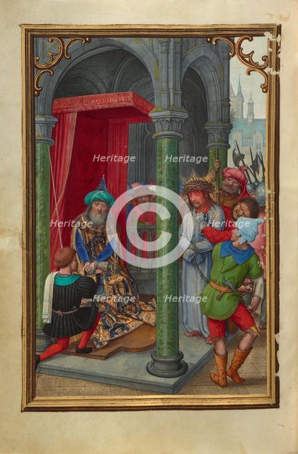 Pilate Washing his Hands; Prayer Book of Cardinal Albrecht of Brandenburg, about 1525-1530. Creator: Simon Bening.