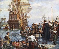 Pilgrim Fathers boarding the Mayflower