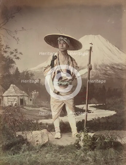 Pilgrim Going Up Fujiyama, 1870s-1890s. Creator: Kusakabe Kimbei.