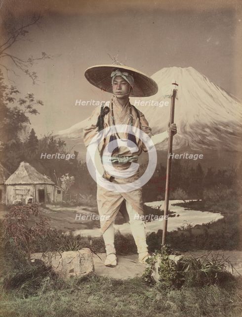 Pilgrim Going Up Fujiyama, 1870s-1890s. Creator: Kusakabe Kimbei.