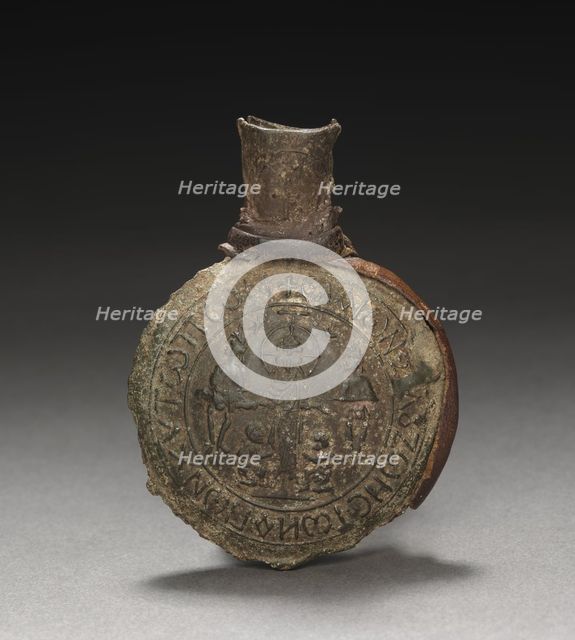 Pilgrim's Ampulla with Scenes of the Crucifixion (front) and the Ascension (back), c. 600. Creator: Unknown.