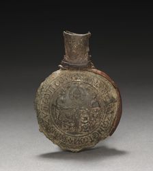 Pilgrim's Ampulla with Scenes of the Crucifixion (front) and the Ascension (back), c. 600. Creator: Unknown