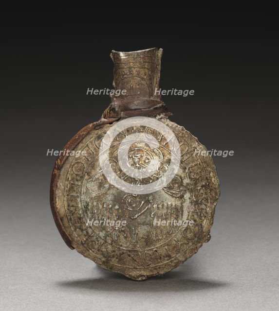 Pilgrim's Ampulla with Scenes of the Crucifixion (front) and the Ascension (back), c. 600. Creator: Unknown.