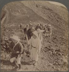Pilgrims, at end of weary ascent, in worship encircling crater of sacred Fujiyama, Japan 1904