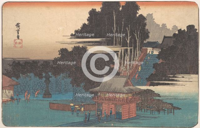Pilgrims at the Fudo Shrine, Meguro, 1833-43., 1833-43. Creator: Ando Hiroshige.