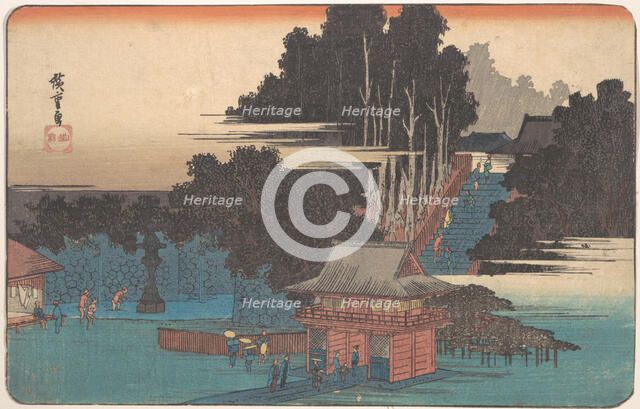 Pilgrims at the Fudo Shrine, Meguro, 1833-43., 1833-43. Creator: Ando Hiroshige.
