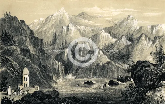 Pilgrims at the source of the Ganges, India, 1847. Artist: Unknown