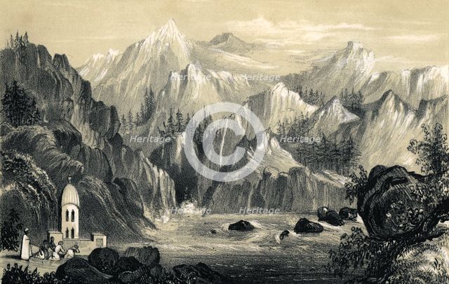 Pilgrims at the source of the Ganges, India, 1847. Artist: Unknown