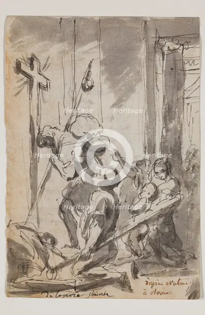 Pilgrims in Front of the Porta Santa at Saint Peter's, c.between 1752 and 1756. Creator: Augustin Pajou.