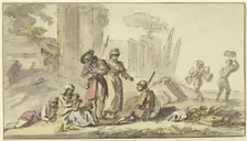 Pilgrims resting near ruins, 18th century. Creator: Jean-Baptiste Lallemand