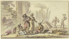 Pilgrims resting near ruins, 18th century. Creator: Jean-Baptiste Lallemand