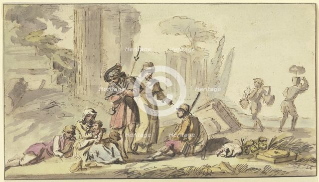 Pilgrims resting near ruins, 18th century. Creator: Jean-Baptiste Lallemand.