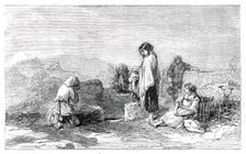 Pilgrims to the Holy Well - by F.W. Topham - from the new water colour exhibition, 1845. Creator: W. J. Linton