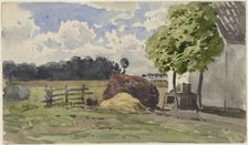 Pile of wood in a pasture at a farm, 1845-1925. Creator: Julius Jacobus van de Sande Bakhuyzen