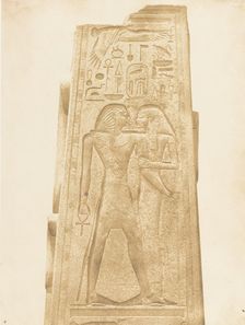 Pilier du Sanctuaire de granit du Palais de Karnac (Bas-relief représentant le Pharaon ..., 1849-50. Creator: Maxime du Camp