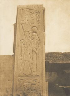 Pilier du Sanctuaire de granit du Palais de Karnac (Bas-relief représentant Thotmès III..., 1849-50. Creator: Maxime du Camp