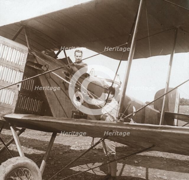 Pilot in biplane, c1914-c1918. Artist: Unknown.