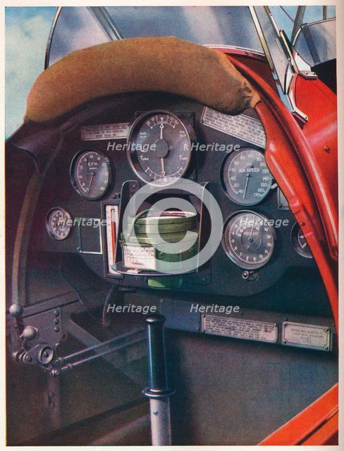 Pilot's cockpit of a Tiger Moth equipped for blind flying, c1936 (c1937). Artist: Unknown.