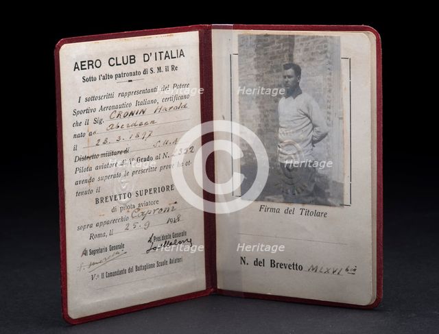 Pilot's license, Brevetto Superiore, 1918.  Creator: Unknown.