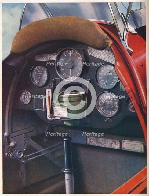 Pilot's cockpit of a Tiger Moth equipped for blind flying, c1936 (c1937). Artist: Unknown.