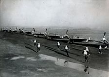 Pilots running to their aircraft, Battle of Britain, 1940. Creator: Unknown