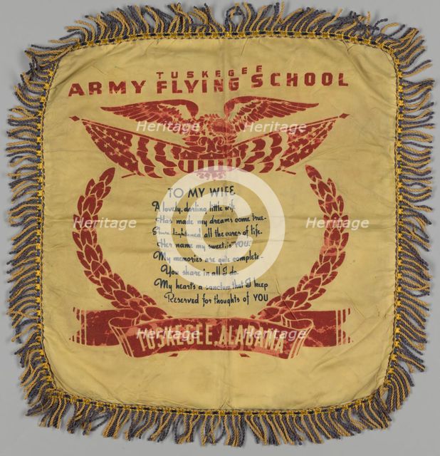 Pillow sham with Tuskegee Flying School poem, 1941-1946. Creator: Unknown.