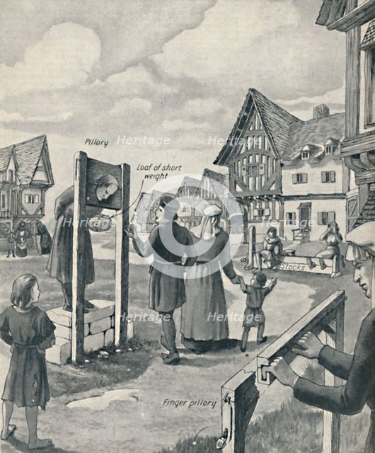 'Pillory and Stocks of the Middle Ages', c1934. Artist: Unknown.