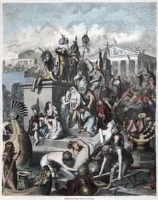 Pillaging and looting of the city of Rome by the Vandals, engraving 1872